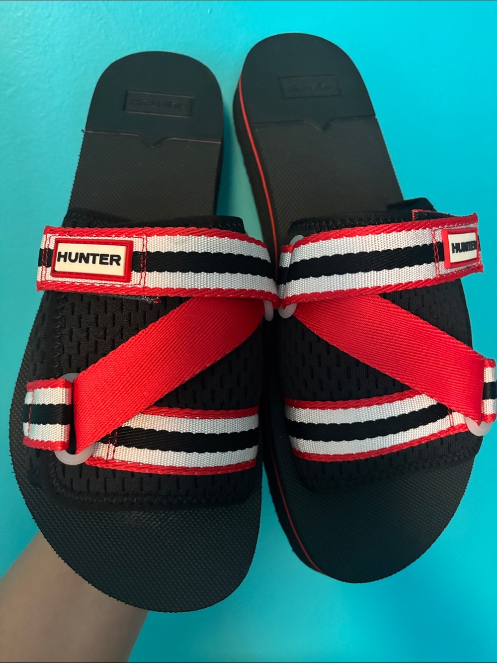 Hunter Men's Black, Red & White Webbing Slide Sandals